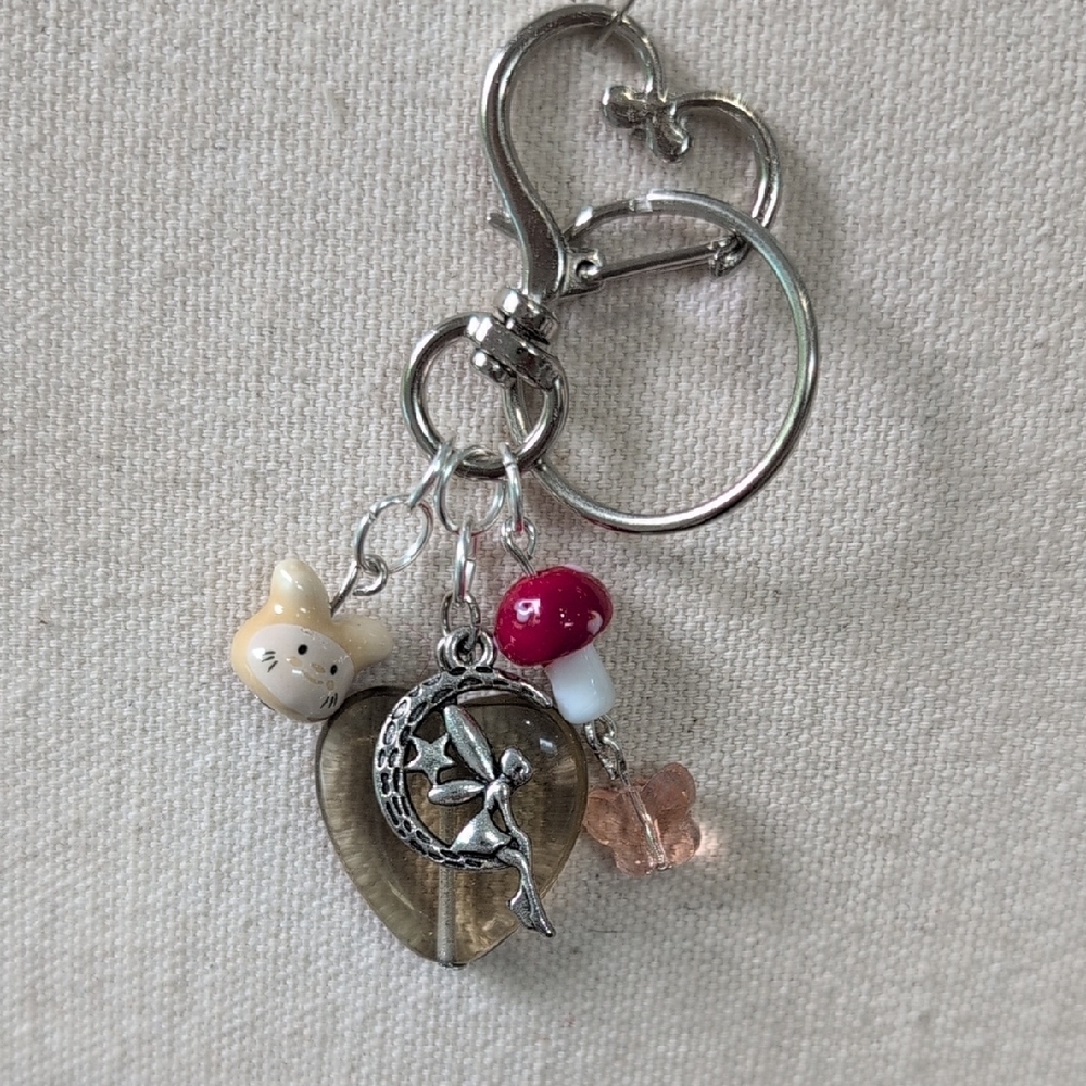 Forest fairy Silver Heart Keychain with Forest Charms *Customize With Your Name